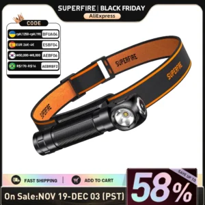 2025 SUPERFIRE TH04 LED Headlamp Type C Rechargeable Headlight 18650 Head Flashlight with Indicator …