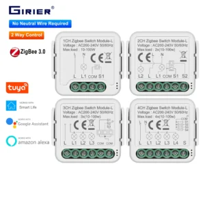 GIRIER Tuya ZigBee 3.0 Smart Switch Module No Neutral Wire Required Smart Home DIY Light Breaker Wor…